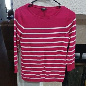 Talbots Fuchsia and White Striped Long Sleeve Top